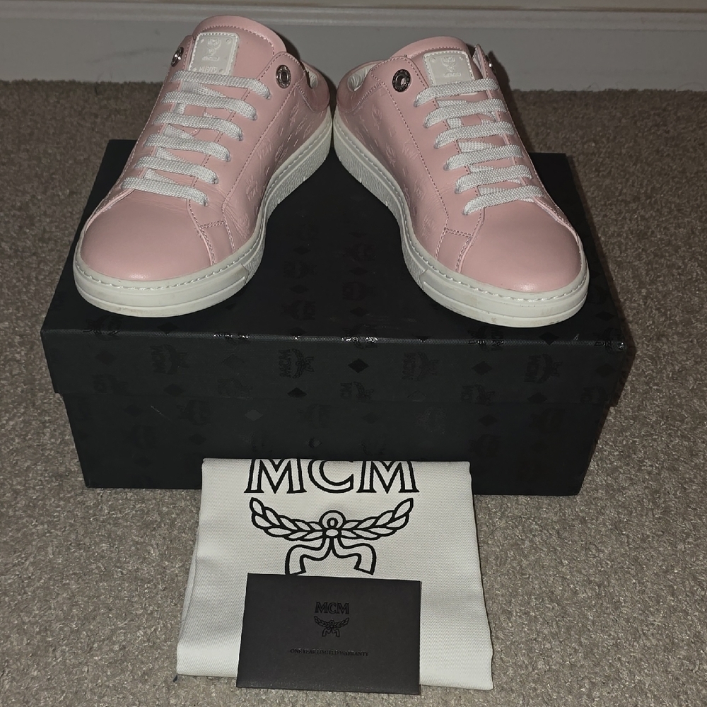 🌸 **AUTHENTIC** MCM Women’s Slip-On Sneakers – Powder Pink – Size 38 – LIKE NEW